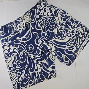 J. CREW Men’s Swim Trunks Size 36 Blue White Floral Board Shorts Surf Swimwear..